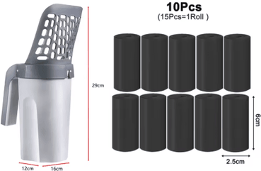 Inspire Picks Clean Pouch Cat Litter Scoop Set Self Cleaning Litter Shovel With Waste Bag Dispense with 10rolls Of Garb