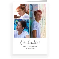 Dankeskarten zur Jugendweihe in Weiß im Design "Gute Zeit Danke" - Musterkarte