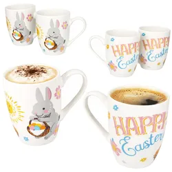 6er Set Easter Kaffeebecher 250ml Porzellan Ostern Hase Blumen bunt Tee Tasse