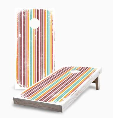 Skip's Garage Retro Grunge Stripes Corn Hole Board Set with Hole Lights