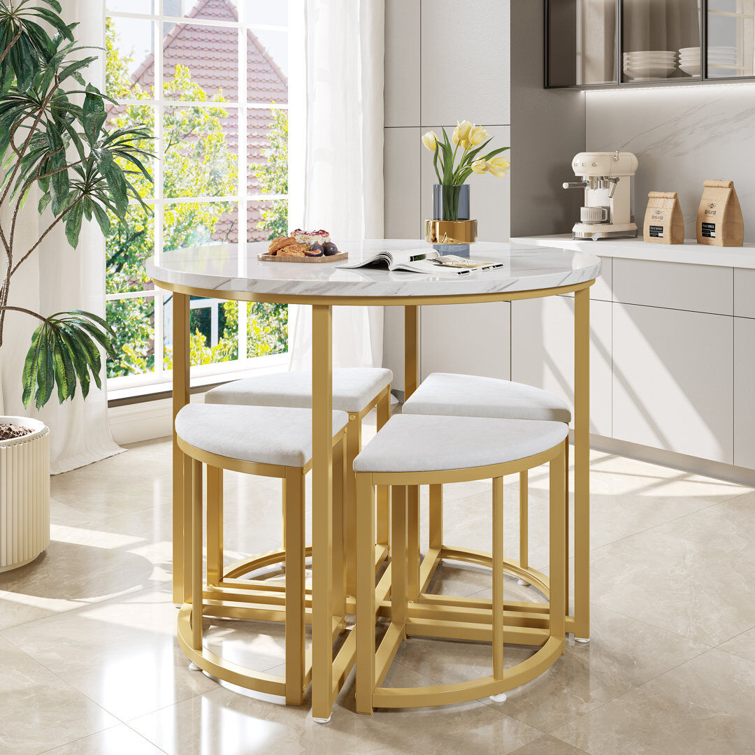 Fairmont Park Aarianna 4 -Person Dining Set White/Gold 4