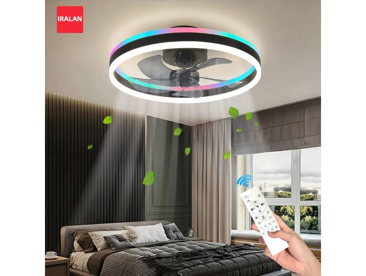 Nouveau plafonnier ventilateur intelligent RGB gradation télécommande ventilateur électrique lumière LED pour hôtel chambre atmosphère ventilateur de plafond avec lampe