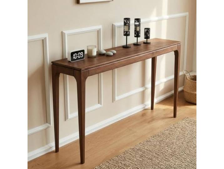 Konsolentisch Schmal Aus Massivholz,Langer Flurtisch,Beistelltisch Nussbaum Schmaler Sofatisch, Couchtisch hinter Sofa, fuer Eingangsbereich, Wohnzimmer, Kleine Raeume(Without Drawer,160cm/62.9in)