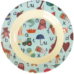 RICE Melamin Kinderschüssel, tiefer Teller ABC, H3, Ø20 cm, blau