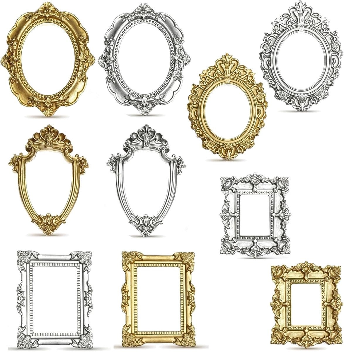 Set van 10 mini vintage fotolijsten van hars voor antieke decoratie