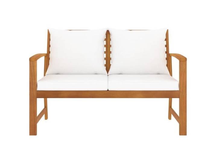 Banc de jardin - DUOKON - 120 cm - Bois d'acacia massif - Coussin crème - Résistant aux intempéries