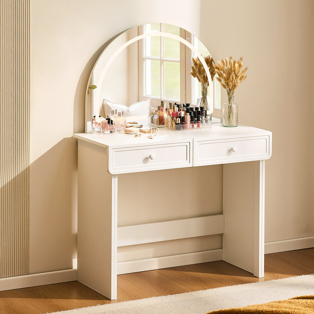 Latitude Run Dressing Table with Mirror White 130cm H X 94cm W X 40cm D