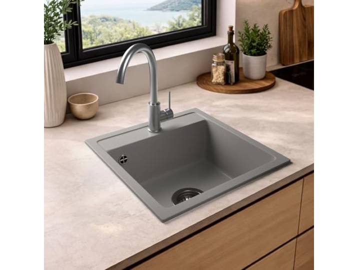 TOP: LINDBERGH® 44x44 Granit Spüle + kompl. Siphon, Einbauspüle Küchenspüle Spülbecken - Verbundstoffe MADE IN GERMANY (3. Spüle LUX33 Grau)