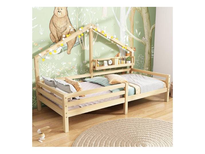 LuxusKollektion Hausbett Kinderbett Hausbett 90x200 Massivholz Natur