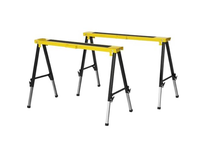 DURHAND Tréteaux Pliables Télescopiques Réglables en Hauteur Noir et Jaune Lot de 2\, Poignée de Transport\, Dim. 100L x 60l x 62-90H cm\, Surface Antidérapante\, Métal
