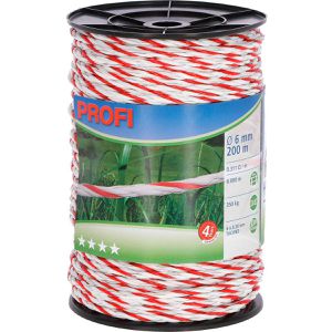 Kerbl Weidezaunseil Profi 59509, Ø 6 mm mit 6 Leiter, 6 km max. empfohlene Zaunlänge, weiß/rot, Rollenlänge 200 m