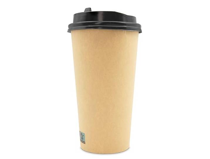 Wellsamed WELLSACUP 1000 Pappbecher 440 ml mit Deckel, Kraftpapier Natur, geeignet für Heißgetränke, Coffee to Go, Business, Veranstaltungen, Party