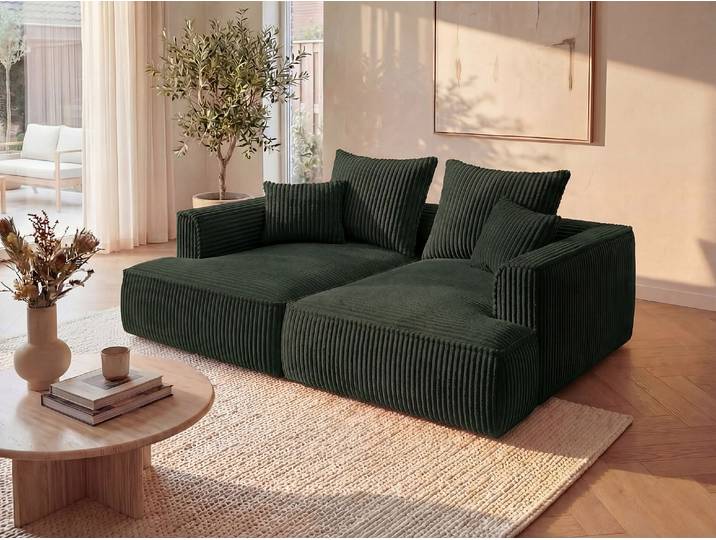 Sofa 3-Sitzer - tiefe Komfortsitzfläche - grob gerippter Cord - Grün - PINETA