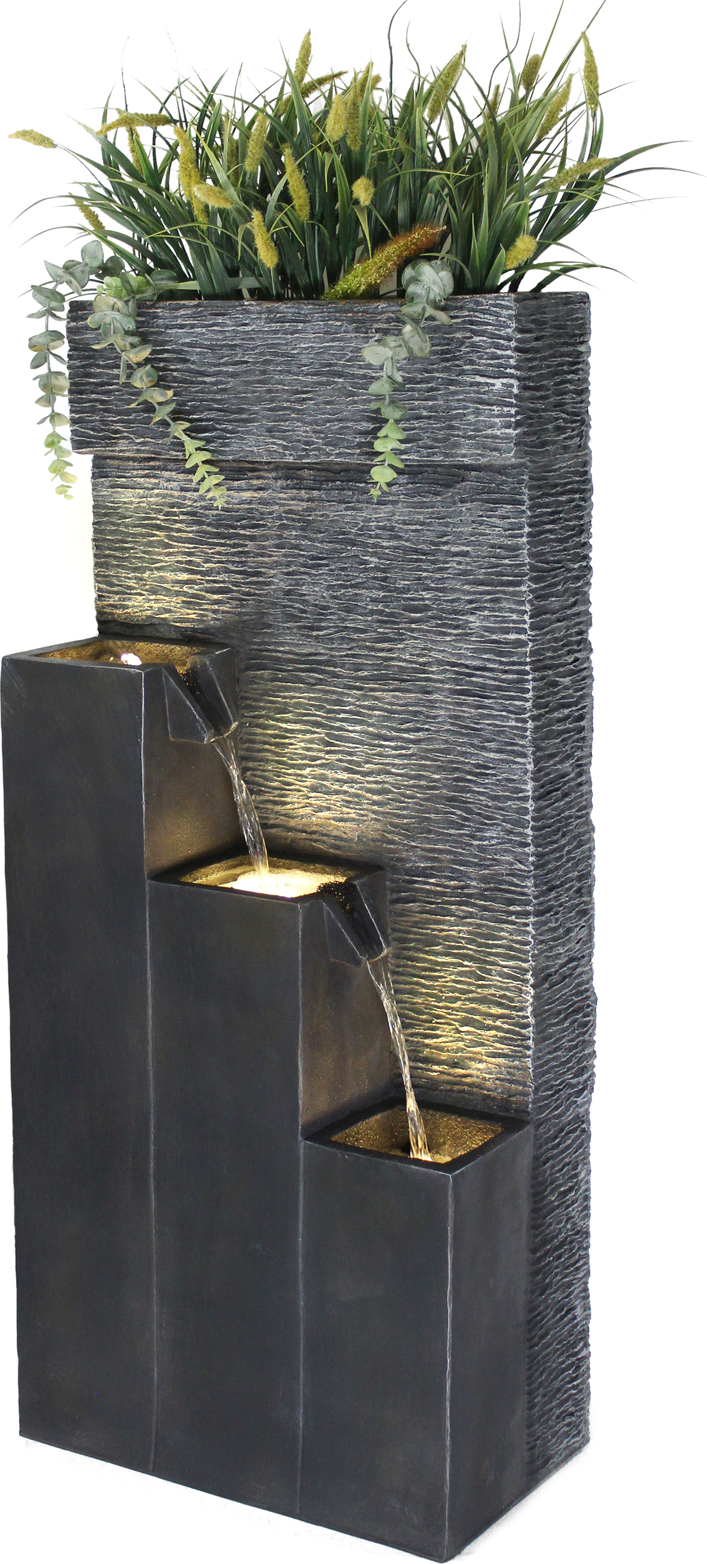Großer Gartenbrunnen BK846 101 cm mit LED Beleuchtung Springbrunnen Kaskade mit Dekorationsbecken