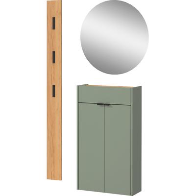 Garderoben-Set GERMANIA "GW-Ameca", grün, B:86cm H:200cm T:22cm, Spanplatte, Kastenmöbel-Sets, mit Mehrzweckschrank, Spiegel und Garderobenpaneel, geringe Tiefe