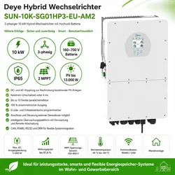 Deye  10  kW  Hybrid  Wechselrichter  SUN-10K-SG01HP3  3-Phasen  Hochvolt  EU-IP65  Wifi