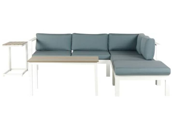 Beliani Lounge Set weiß Kunstholz Ecksofa mit Auflagen mintgrün 2 Couchtische Messina