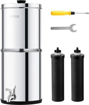 VEVOR Zwaartekracht waterfiltersysteem, RVS, Zilver, 4,4 + 5,5 L