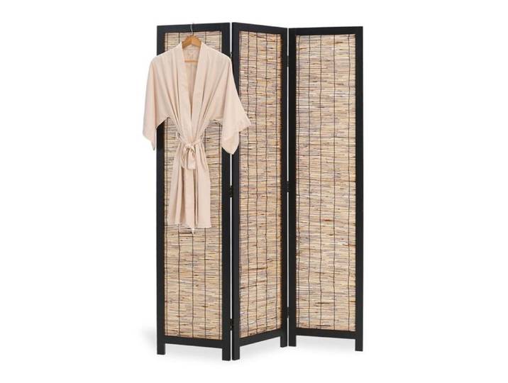 Paravent 3 pans pliable en bois de saule noir