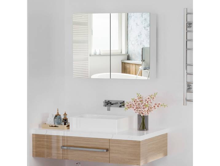 HOMCOM Armario de Baño con Espejo Armario de 2 Puertas con 3 Estantes Estilo Moderno para Dortoir 80x15x60 cm Lila Claro