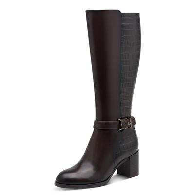 Stiefel TAMARIS, Damen, Gr. 36, Synthetik Textil, beige (mokka), Leder, Lederimitat, unifarben, Schuhe Stiefel, Blockabsatz, Langschaftstiefel in trendiger Kroko-Optik
