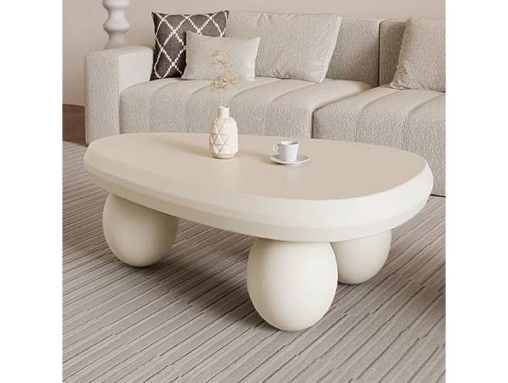 Wxnnx Schicke, Moderne Couchtische Ovale Couchtisch Wolkenförmiger Couchtische Unregelmäßige Beistelltisch mit DREI Kugelbeinen für Wohnzimmer, Büro, Wohndeko,Cream,47.24×31.49×13.77inch