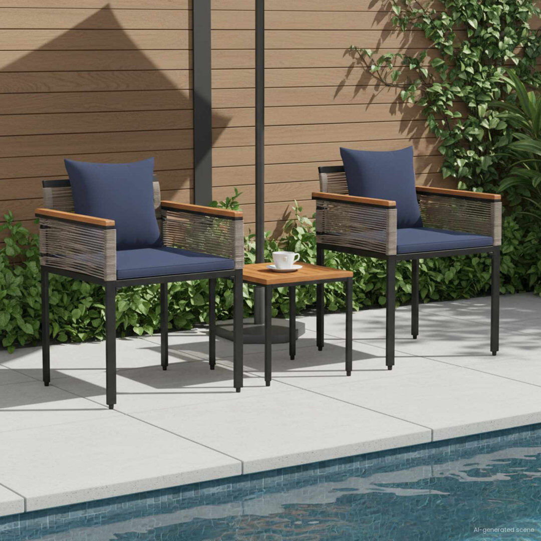 17 Stories Outdoor Furniture Set With Cushion PE Rattan Seating Patio Arrangement Grey/Navy Blue 2