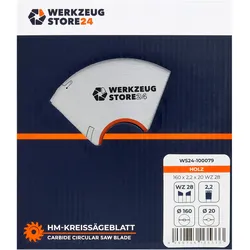 WS24 HM Kreissägeblatt Holz 160 x 2,2 x 20 WZ 28 - WS24-100079