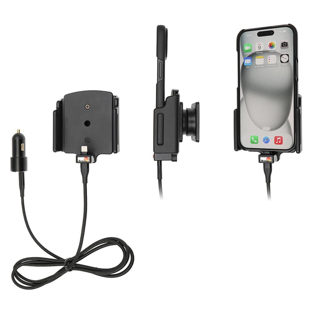 Brodit einstellbarer Halter (seitlich) Aktiv USB, 12V, für APPLE iPhone 15, inkl. USB-Ladegerät, fü (721370)