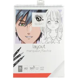 Layoutmarker-Spiralblock - 50 A3-Seiten, 75g/m2 Papier, säurefrei - Ideal für Modezeichnungen, Mangas & Architektur-Designs - Robust gebunden