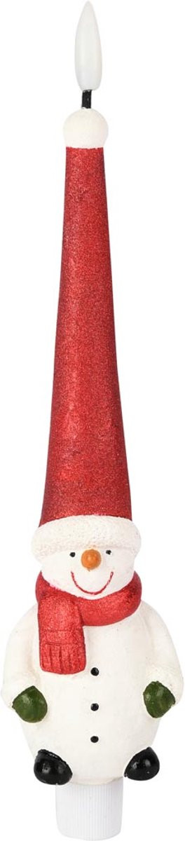 LED Kerstkaars Snowman wit/rood 25 cm
