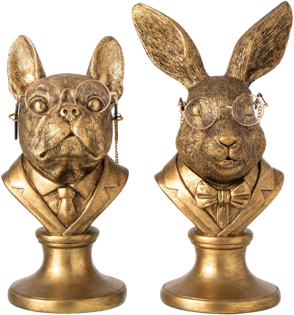 J-Line Buste hond en konijn decoratie - polyresin - goud - set van 2