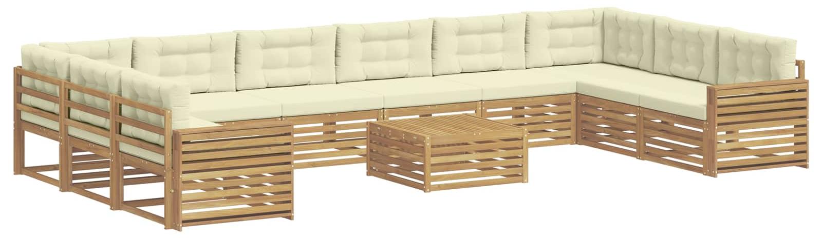 11-teiliges Gartenmöbelset aus Akazienholz, 10-Sitzer, Modulares Design, Tisch 79x79x37 cm