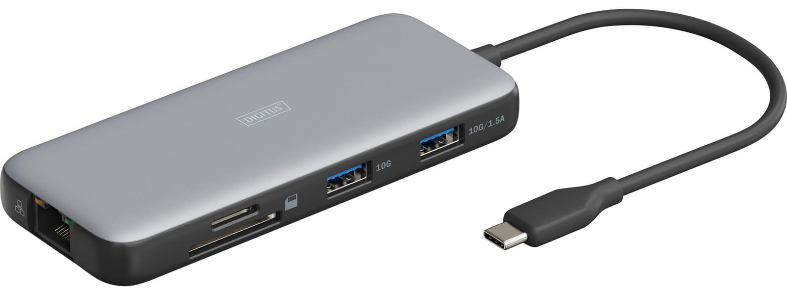 Digitus DA-70914 Dockingstation met USB-C naar HDMI, USB 3.2, RJ45, SD en MicroSD in Aluminium Zilver