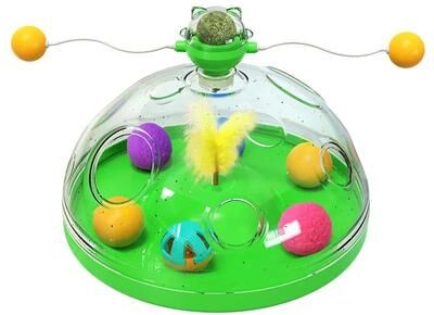 Inspired Finds Interactive Cat Puzzle Toy With Spinning Track Balls & Feather Teaser green