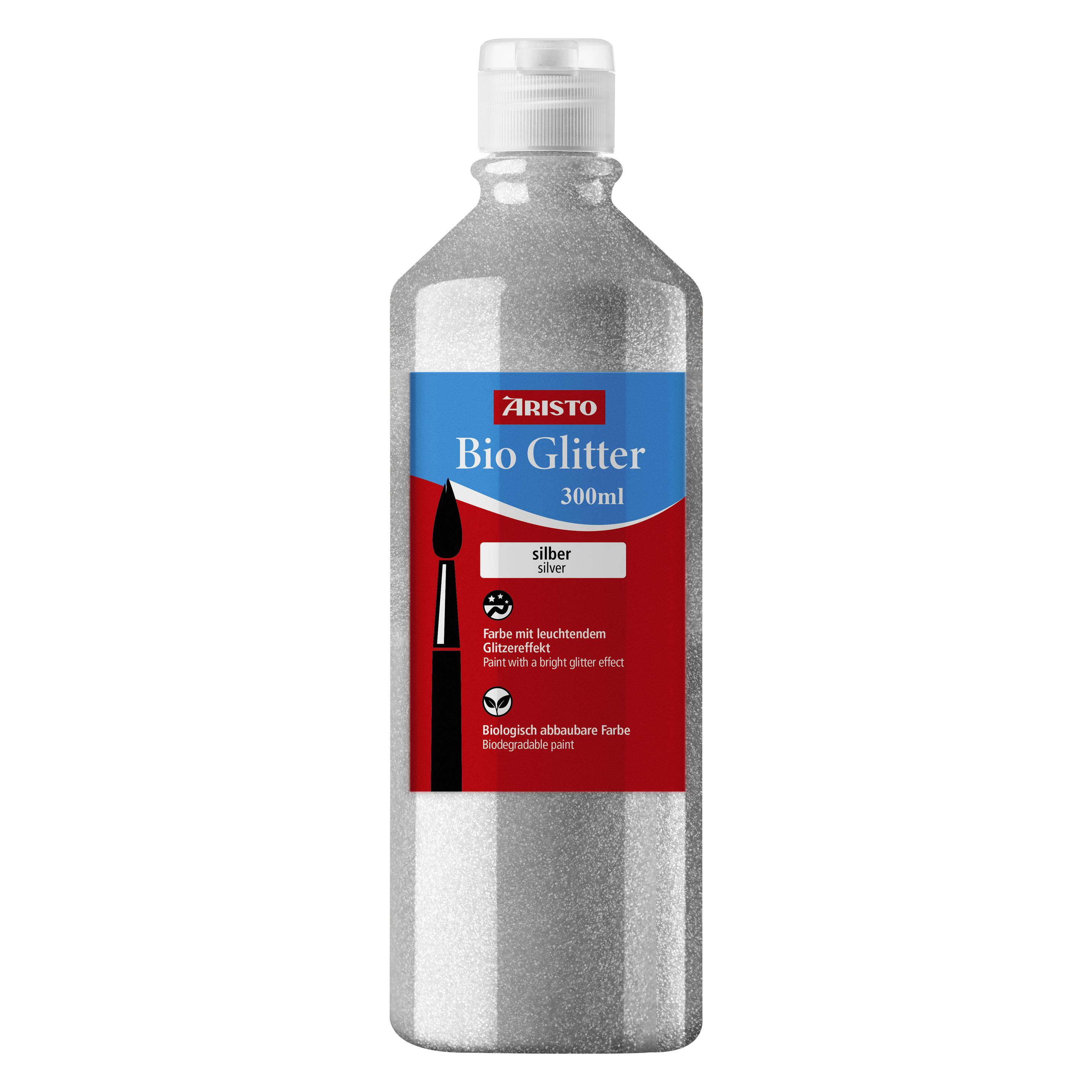 Aristo Bioglitter Paint, Flüssigmalfarbe mit Glitzereffekt, 300 ml Flasche, silber (300 ml) (AR32370)