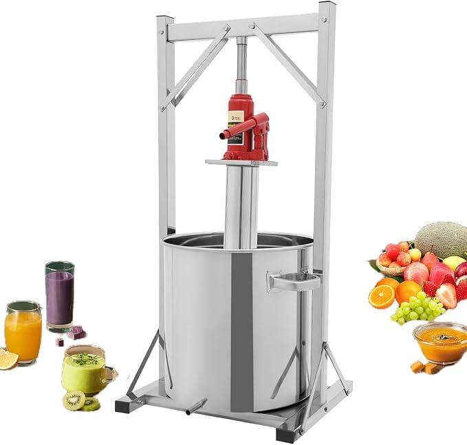 36L Edelstahl Obstpresse Hydraulisch, Hydraulik Fruchtpresse mit Innenfilter-Eimer, Hydraulische Weinpresse, Beerenpresse Gemüsepresse, Manueller Entsafter für Obst Gemüse Käse Püree Honig