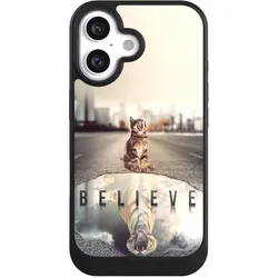Nivocase Hülle für Apple iPhone 16 Handyhülle NIVOcore Case Schwarz Motivation Tiere Tiger (Apple iPhone 16), Smartphone Hülle, Schwarz