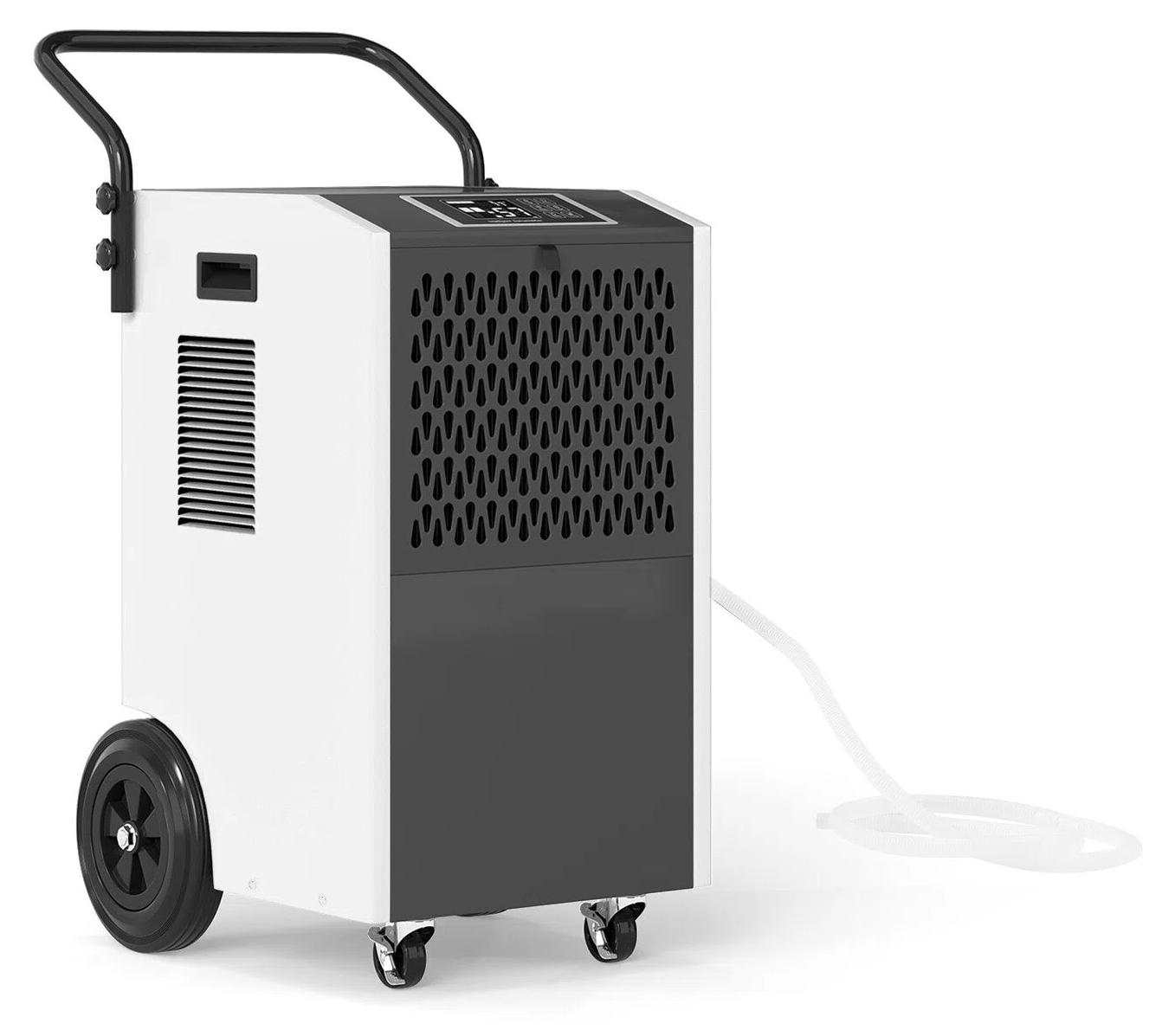 KOMFOTTEU Professioneller elektrischer Luftentfeuchter, 73 l/Tag, Luftentfeuchter, 24-Stunden-Timer, zur Entfeuchtung von Räumen bis zu 695 m³, für Garagen, Keller, Untergeschosse, Wohnhäuser (Weiß)