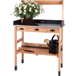 WONDERMAKE® Premium Pflanztisch aus Kirschbaum Holz mit Schubladen wetterfest, Garten-Arbeitstisch XL Outdoor draußen Balkon hochwertig, Gärtnertisch, dunkel-braun schwarz