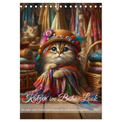 Katzen im Boho-Look - Ein Jahr voller Vielfalt und Charme mit niedlichen Samtpfoten (Tischkalender 2027 DIN A5 hoch), CALVENDO Monatskalender