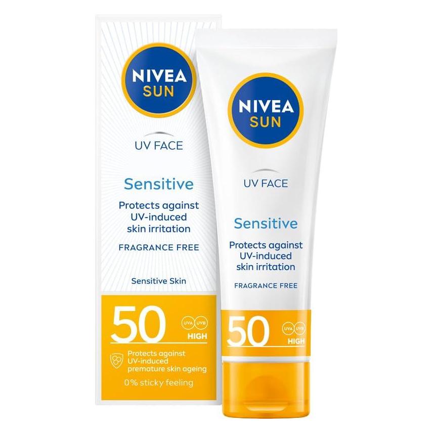 NIVEA Sun Sensitive krem ochronny do twarzy dla skóry wrażliwej SPF50 50ml (SPF 50, 50 ml) (5900017088754)