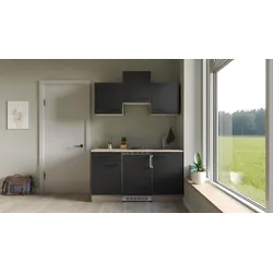 Miniküche Capri Schwarz/Eichefarben
