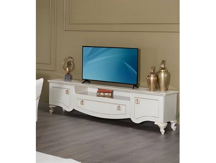 Xlmoebel TV-Schrank Weißes Lowboard aus Holzfurnier mit Schublade und Türen (1-St., Weißes Lowboard mit Schublade und Türen) Made in Europa