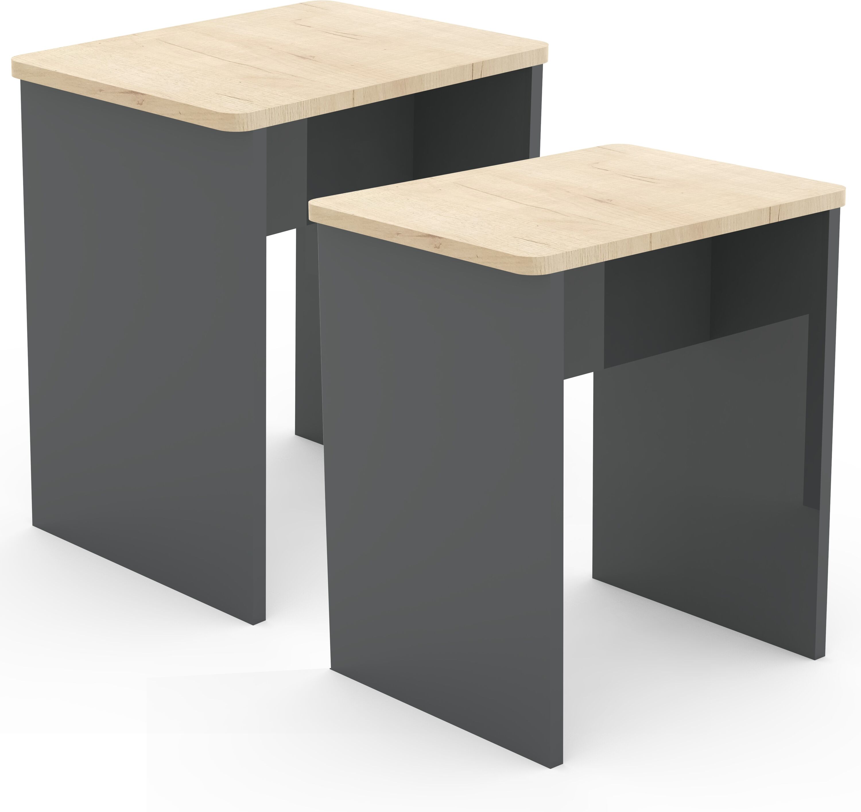 Essgruppe VCM "2er Set Sitzhocker Fußablage Beistelltisch Esal", braun (anthrazit, honig, eiche), B:40cm T:30cm, Obermaterial: 100% Holz Wood., Hocker, Essgruppe