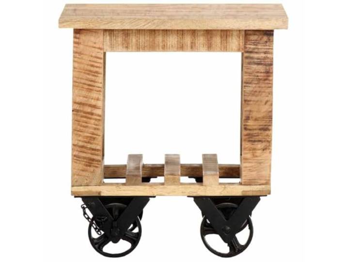 GPUTYGHN Beistelltisch mit Rädern 40x40x42 cm Raues Mangoholz Vintage-Stil, Massivholz, 4 Rollen, untere Ablage, Couchtisch, Laptopständer, handgefertigt