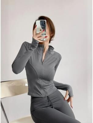 Uplifted Goods Quick Drying Sports Coat Women Long Sleeve Top grey s