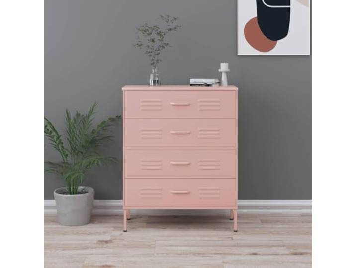 TUERYAFEK Kommode Rosa 80x35x101,5 cm Stahl Sideboard mit Schubladen Stahlkonstruktion, vollausziehbare Schubladen, kugelgelagerte Schienen, höhenverstellbar, platzsparend