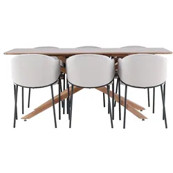 Ebuy24 Piazza Essgruppe Tisch 90x180cm und 6 Velours Stühle mit Armlehnen mocca.