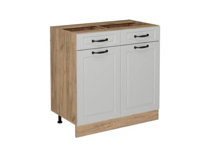 Vicco Küchenunterschrank R-Line, Weiß Landhaus, 80 cm MDF-Front · Ohne Arbeitsplatte · Höhenverst. Füße · 2 Türen · Leichter Zugriff